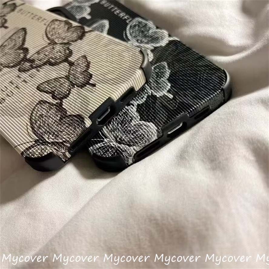 Vỏ tương thích cho iPhone 14 13 12 11 Pro Max X XR Xs Max 6 7 8 Plus Cổ điển Bướm đen trắng Vỏ điện thoại Bảo vệ Vỏ mềm silicon
