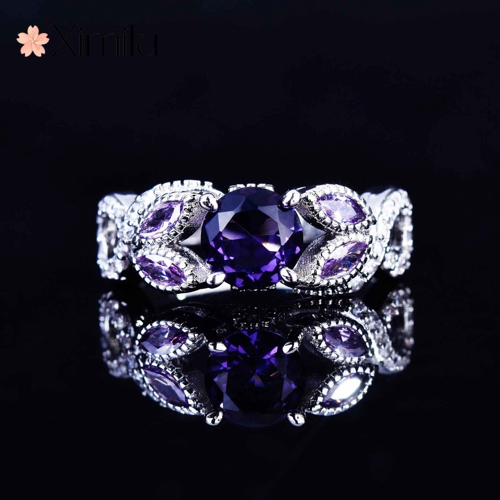 ♥ Nhẫn Đính Hôn Bạc Dát Đá Thạch Anh Tím Đơn Giản Sáng Tạo Sang Trọng Dành Cho Nữ
