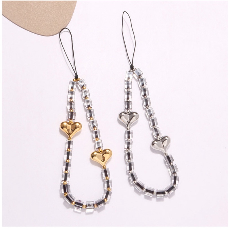 Dây Đeo Chuỗi Hạt Hình Trái Tim Bằng Acrylic Mạ Điện Chống Thất Lạc Cho iPhone Samsung OPPO VIVO Huawei Redmi Xiaomi