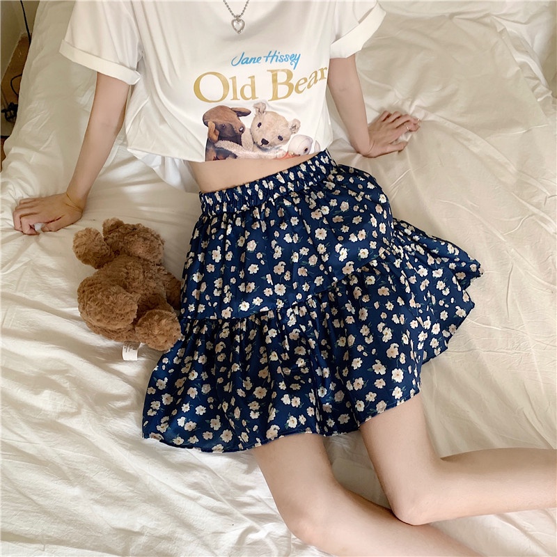 SUXI Chân Váy Chữ a Lưng Cao Dáng Rộng In Họa Tiết Hoa Thời Trang Mùa Hè Phong Cách Hàn Quốc Cho Nữ