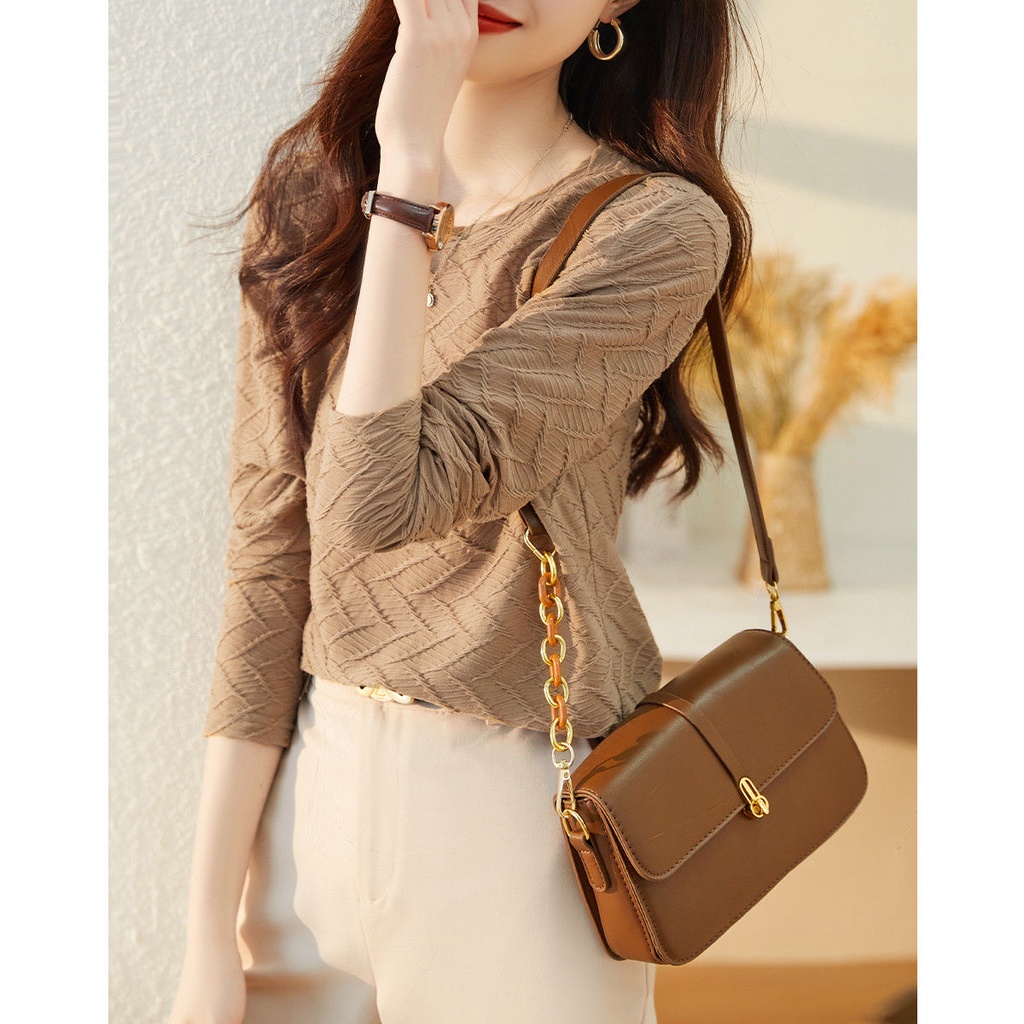 Hàng Mới Về Mới Áo Thun Tay Dài Phong Cách Phương Tây Dễ Phối Đồ