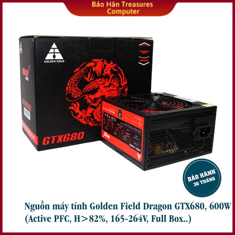 Nguồn máy tính Golden Field Dragon GTX680, 600W (Active PFC, H&gt;82%, 165-264V, Full Box..) - Hàng Chính Hãng