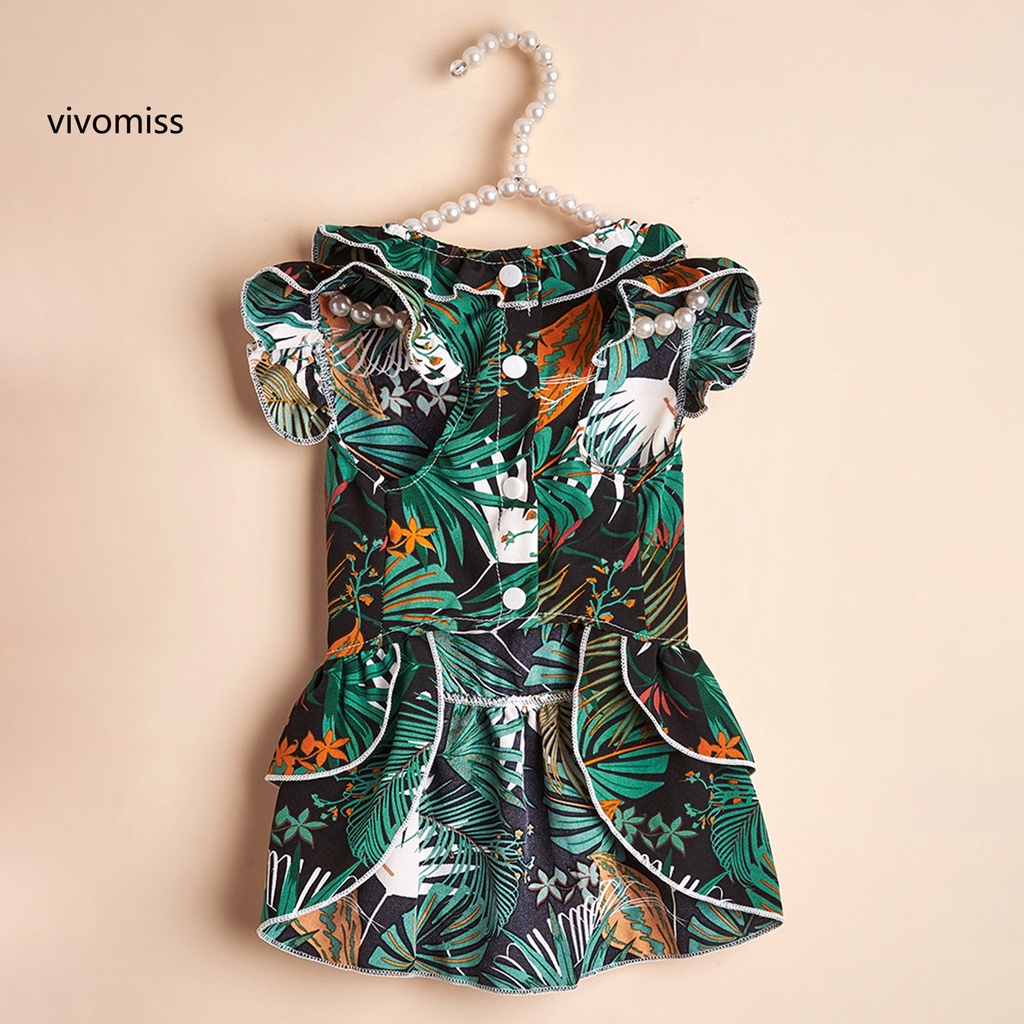 Đầm Hóa Trang Công Chúa In Họa Tiết Lá Cọ Viền Nhấn Nút Thời Trang Mùa Hè Cho Cún Cưng