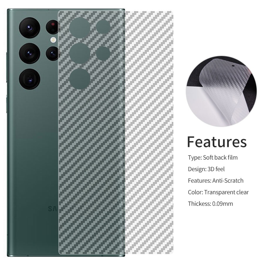 Miếng dán mặt lưng cacbon chống vân tay,xước Cho Samsung Galaxy S23 S22 S21 Ultra S10 S20 Plus Ultra FE Note 10 20 Lite