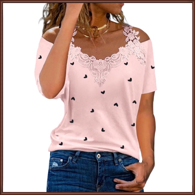 Áo Thun Mùa Hè Tay Cộc Lệch Vai In Họa Tiết Đơn Giản Hợp Thời Trang Cho Nữ
