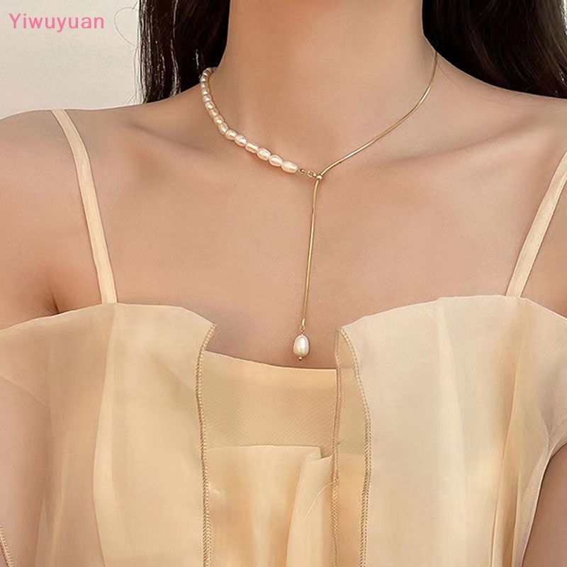 < Yiwuyuan > Vòng cổ Chuỗi Hạt Ngọc Trai Không Đối Xứng Hình Chữ Y Cổ Điển Phụ Kiện Cô Dâu Mới