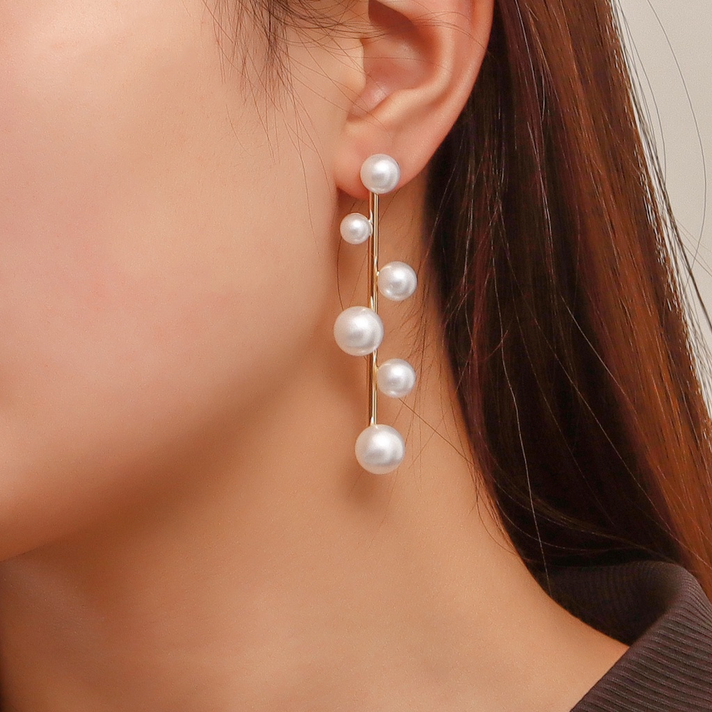 Khuyên Tai Kim Loại Tua Rua Đính Hạt Ngọc Trai Nhân Tạo Đơn Giản Thời Trang