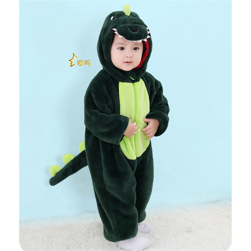 Áo Liền Quần Bằng Flannel Mềm Hình Khủng Long / Pikachu / Rồng Đáng Yêu Cho Bé