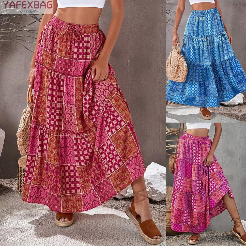Chân Váy Hoa Dài Lưng Thun Cao Phong Cách Bohemian Dành Cho Nữ Size M-3XL