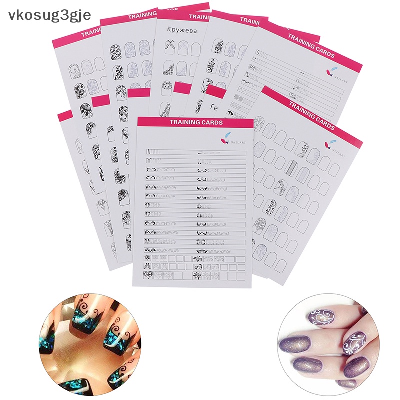 VK 12 Tấm Nail Art Đào Tạo Thực Hành Dòng Vẽ Tranh Mẫu Học Tập Cuốn Sách Je