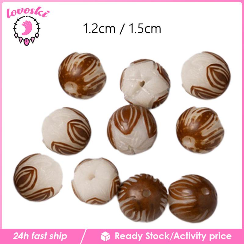 Set 10 Hạt Gỗ Chạm Khắc Làm Móc Khóa / Dây Chuyền