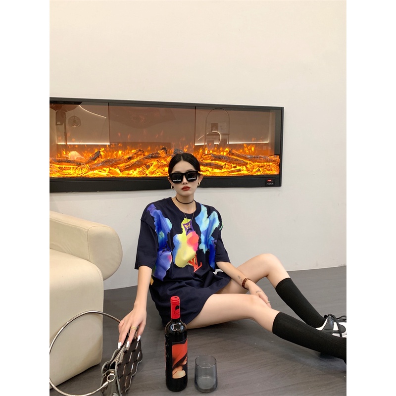 L &amp; v- Áo Thun Tay Ngắn In Hình Máy Phun Sơn Graffiti Đường Phố Cao Cấp Thời Trang Jhtfxbjfghfghf