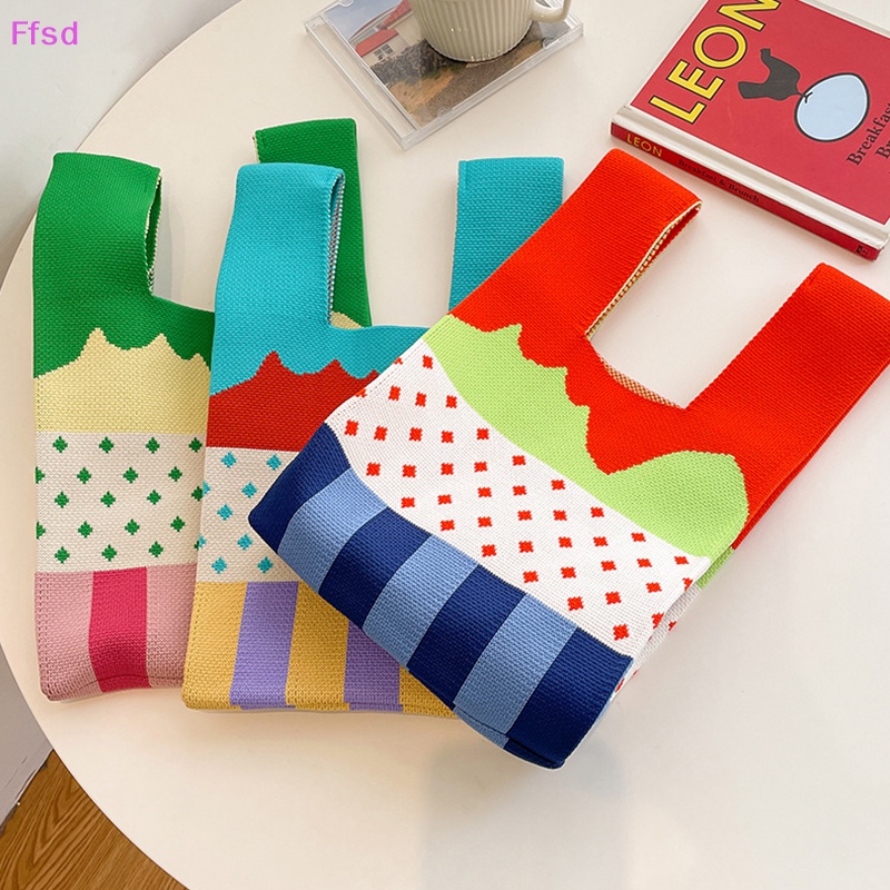 {Ffsd} Túi Xách Đeo Vai Đa Năng Dệt Kim Họa Tiết Chấm Bi Ngọt Ngào Cá Tính Cho Nữ * Hàng Bán Chạy
