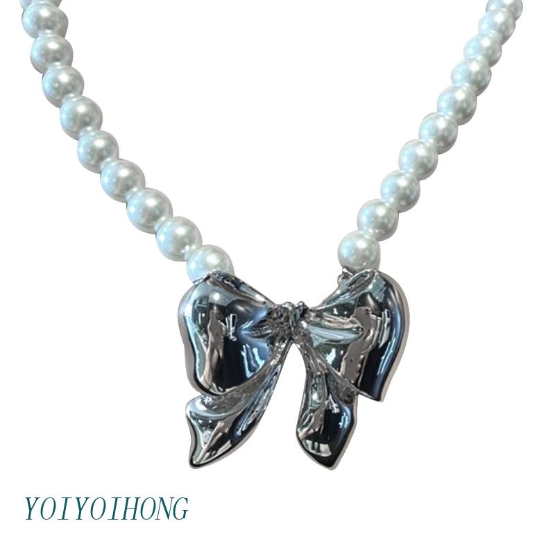 Vòng cổ Mặt Nơ Đính Ngọc Trai Nhân Tạo Thời Trang Dành Cho Nữ