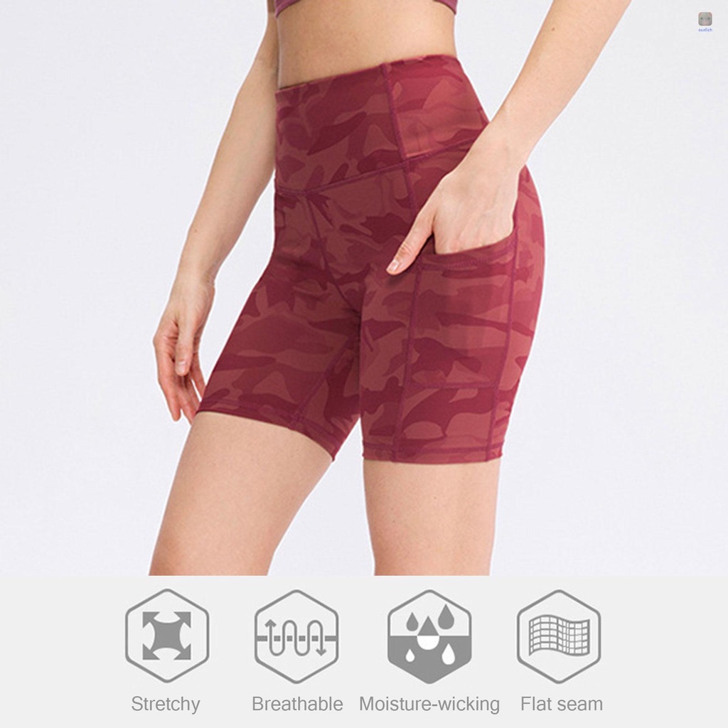 Quần Short Thể Thao Lưng Cao Có Túi Hoạ Tiết Rằn Ri