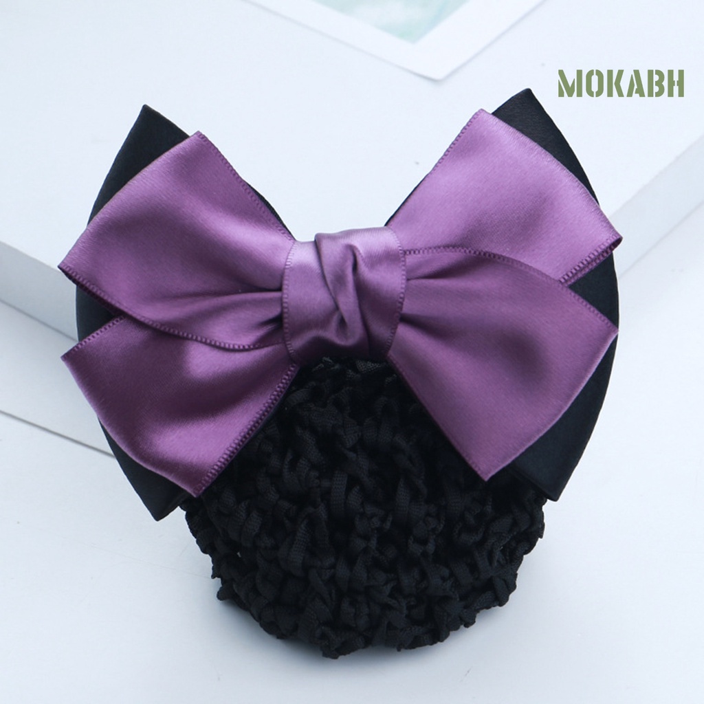 [Mok Abh] Mũ Lưới Thắt Nơ Họa Tiết Sọc Màu Sắc Tương Phản Chống Trượt Trang Trí Tóc Dành Cho Y Tá