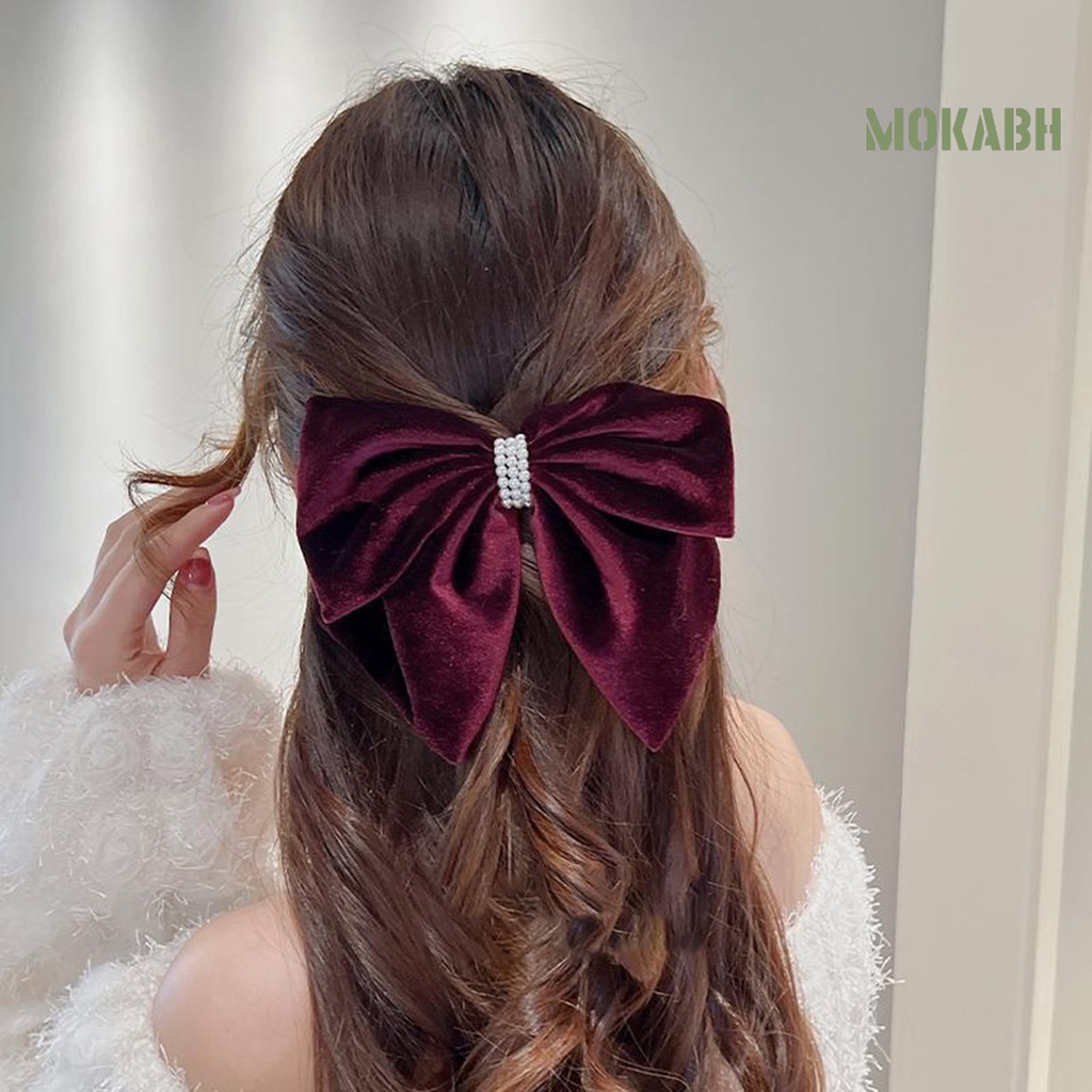 Kẹp Tóc Hình Nơ Đính Ngọc Trai Giả Hai Lớp Chống Trượt Kiểu Công Chúa