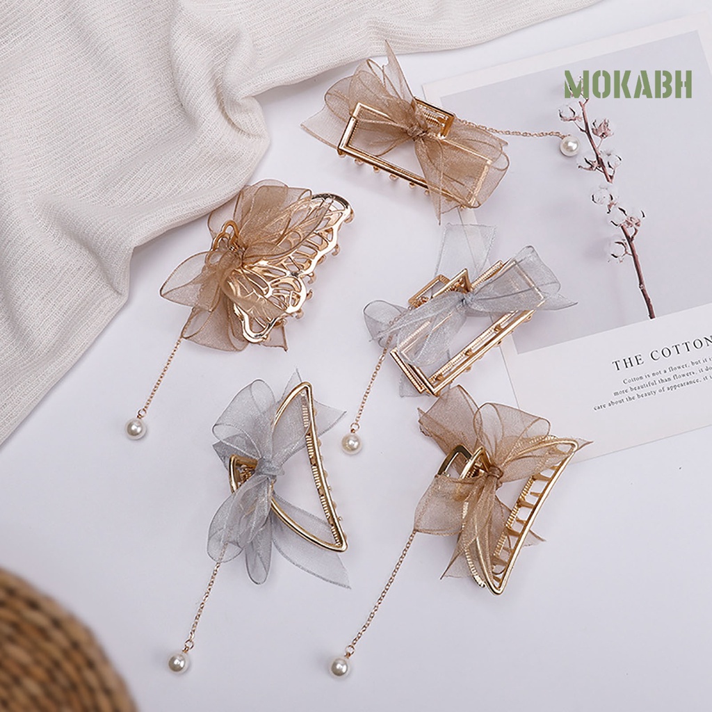 Kẹp Tóc Hình Nơ Đính Ngọc Trai Giả Và Dây Ruy Băng Thời Trang Cho Nữ