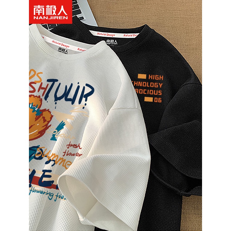 Hồng Kông Phong cách Áo thun nam Tide Thương hiệu in All-Match Áo thun rời Kích thước lớn Mùa hè Ruffian Đẹp trai Chàng trai Áo khoác tay ngắn