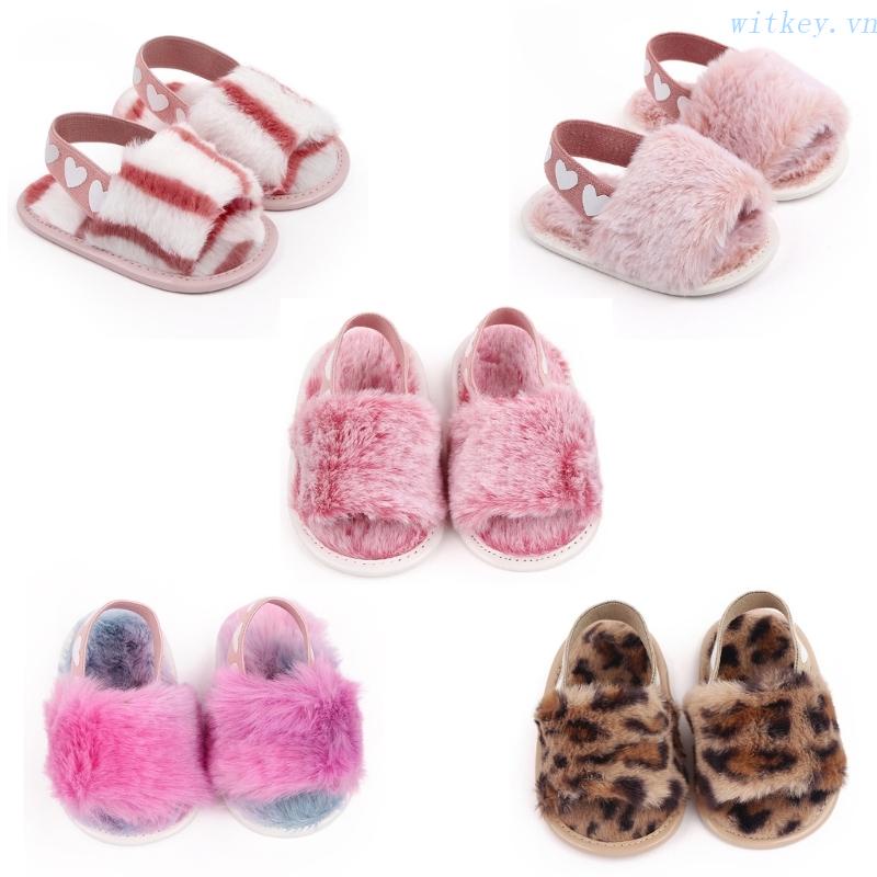 Xăng đan Đính Lông Giả Co Giãn Dành Cho Bé Gái 0-18 Tháng Tuổi