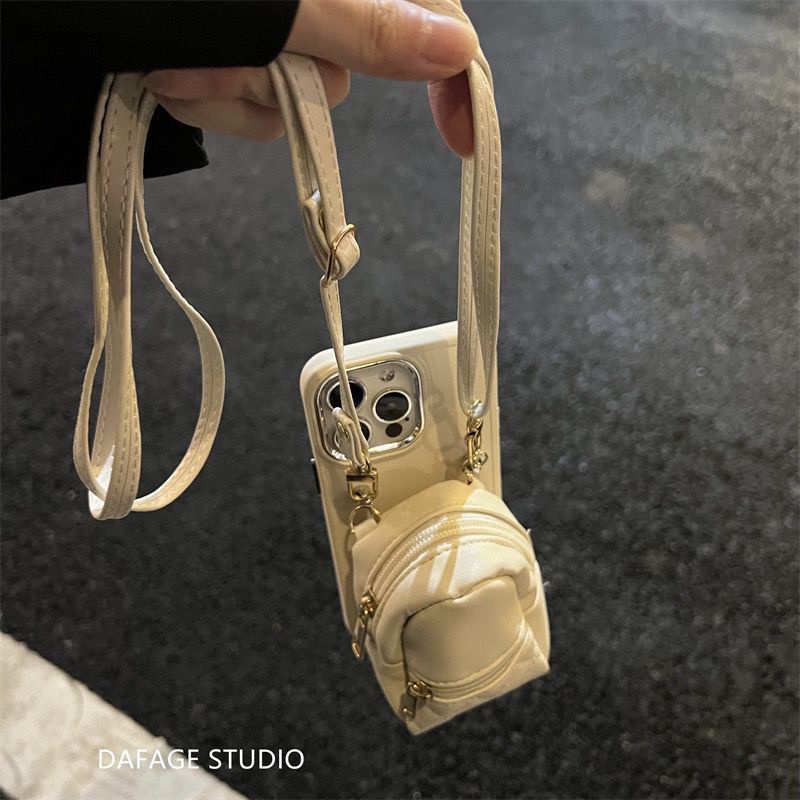 Ốp Điện Thoại Hình Ba Lô Đeo Chéo Màu Trắng Cổ Điển Chống Rơi Iphone13 14pro 13pro 14 14promax