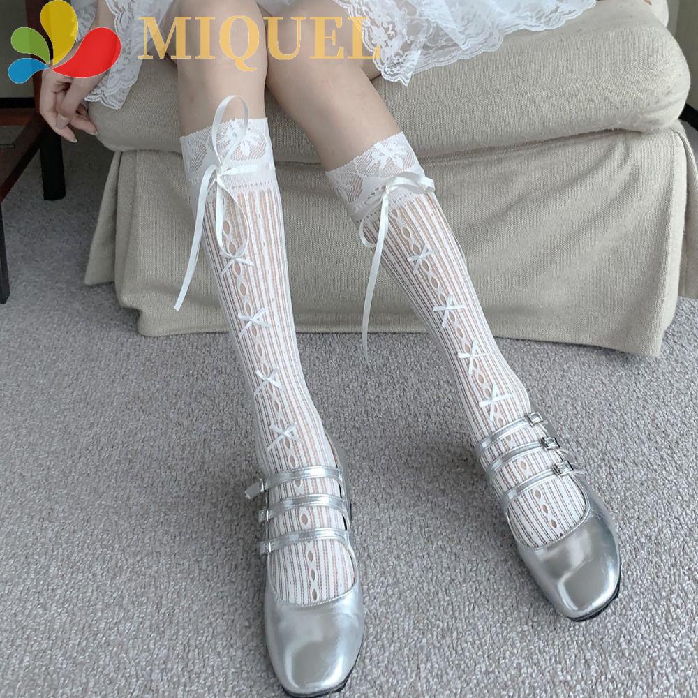 Vớ Lưới Rỗng Phối Dây Ruy Băng Mỏng Họa Tiết Kẻ Sọc Khử Mùi Hôi Phong Cách Lolita Dễ Thương Harajuku Ngọt Ngào Mùa Xuân Hè