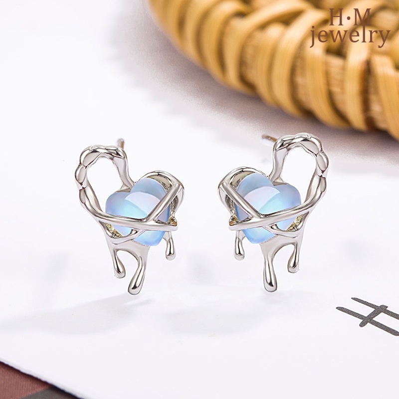 Bông Tai Đính Đá Mặt Trăng Thiết Kế Đơn Giản Sang Trọng