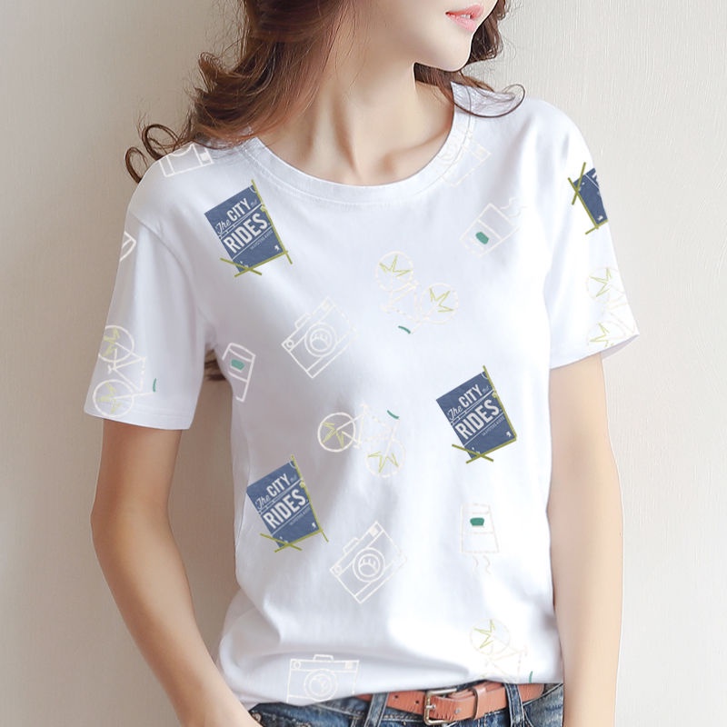 Áo Thun Cotton Ngắn Tay Dáng Rộng Phong Cách Hàn Quốc Cho Phụ Nữ Trung Niên