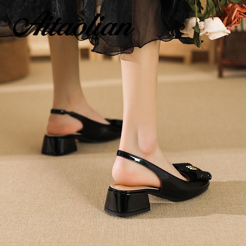 Xăng đan Da Mũi Vuông Đế Dày 4cm Thời Trang Cho Nữ Màu Sắc