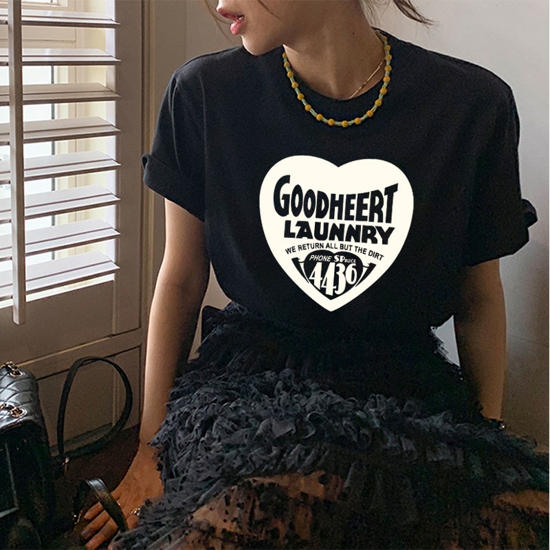 Áo Thun 100% Cotton Tay Ngắn Cổ Tròn In Họa Tiết Phong Cách Hàn Quốc Cho Nữ