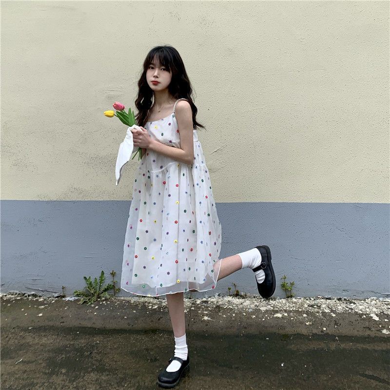 [F &amp; X] Đầm Búp Bê Hai Dây Phối Lưới Phong Cách Nhật Bản Ngọt Ngào Tươi Mới Cho Nữ Sinh