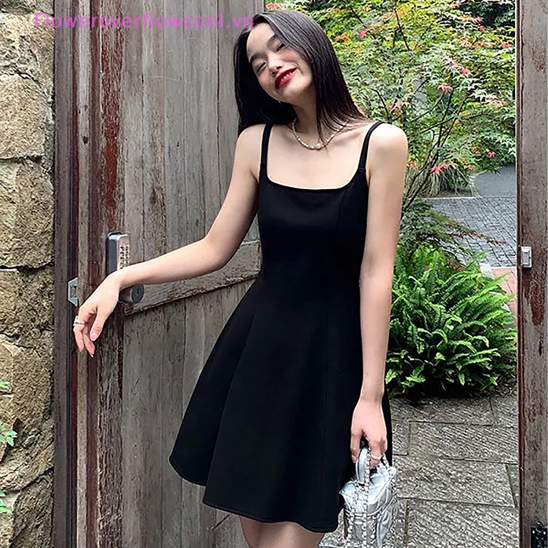 Đầm Chữ A Không Tay Lưng Cao Màu Trơn Thời Trang Mùa Hè Cho Nữ