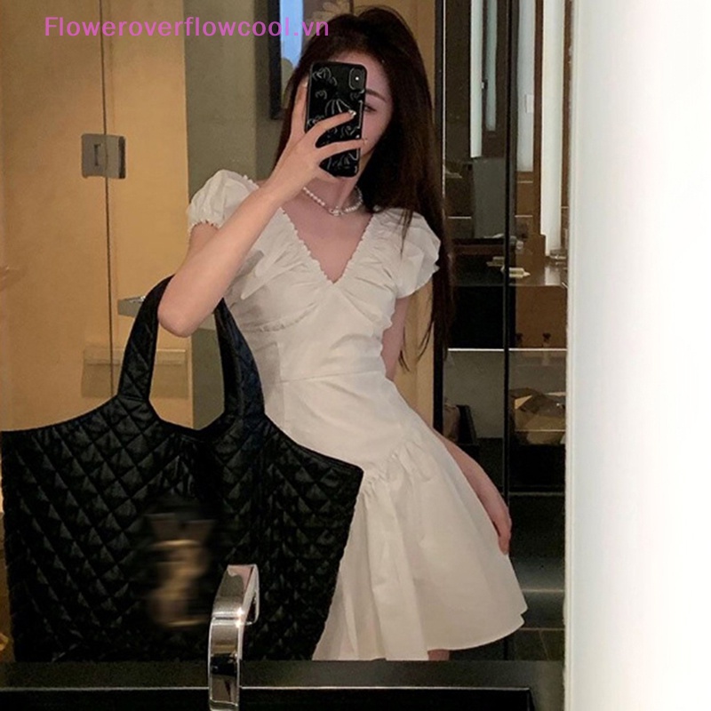 Đầm Dáng Chữ A Cổ V Màu Trơn Thời Trang Mùa Hè Cho Nữ