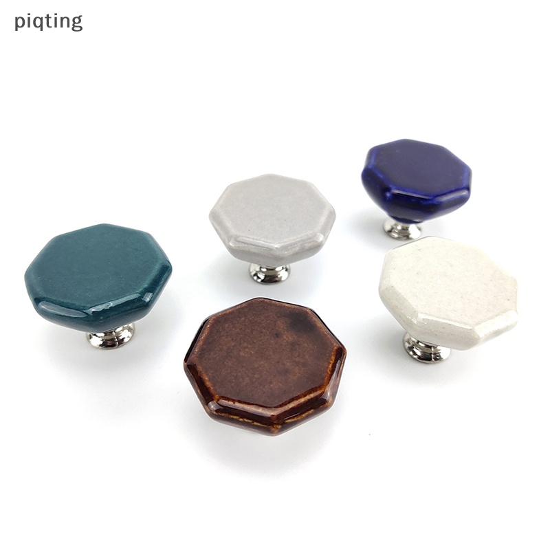 Piqt Tay Nắm Ngăn Kéo Tủ Một Lỗ Bằng Gốm Hình Lục Giác Phụ Kiện Phần Cứng EN