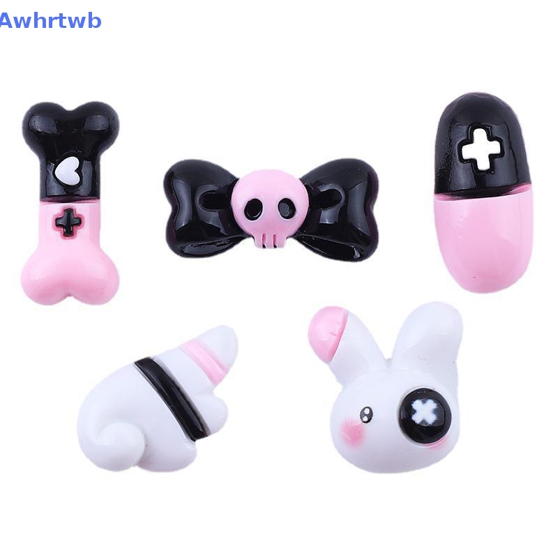 Set 10 Phụ Kiện Kẹp Tóc Hình Nơ / Thỏ Bằng Nhựa Resin Bóng DIY Mới