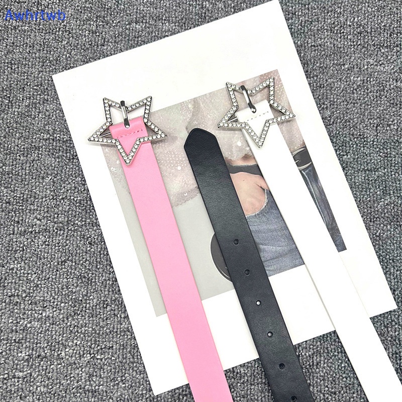 Awhrtwb Thắt Lưng Da PU Màu Hồng Đính Ngôi Sao Năm Cánh Bằng Kim Loại Toàn Diện Cho Nữ