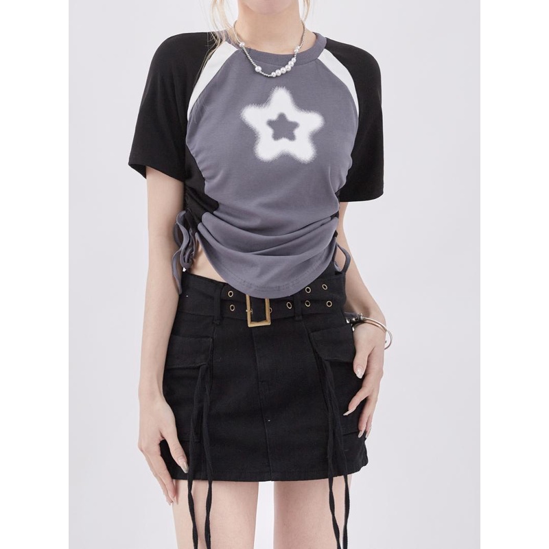 Áo Thun Tay Ngắn Phối Dây Rút Thời Trang Mùa Hè Cho Nữ