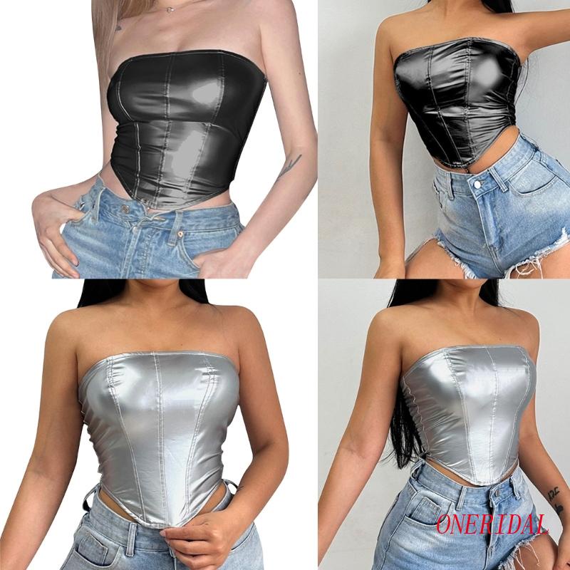 Áo Ống Bằng Da PU Có Khóa Kéo Gợi Cảm Cho Nữ