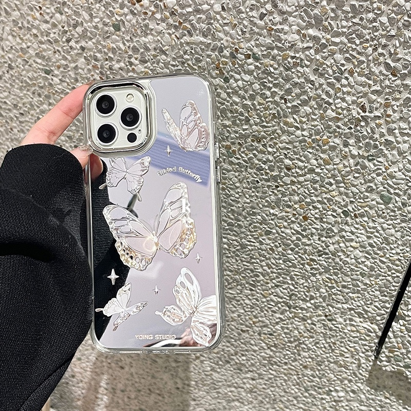 Ốp Điện Thoại Cứng Tráng Gương Mạ Điện Chống Sốc Chống Rơi Hình Bướm Cho iPhone 14 13 12 11 Pro Max 14 Plus
