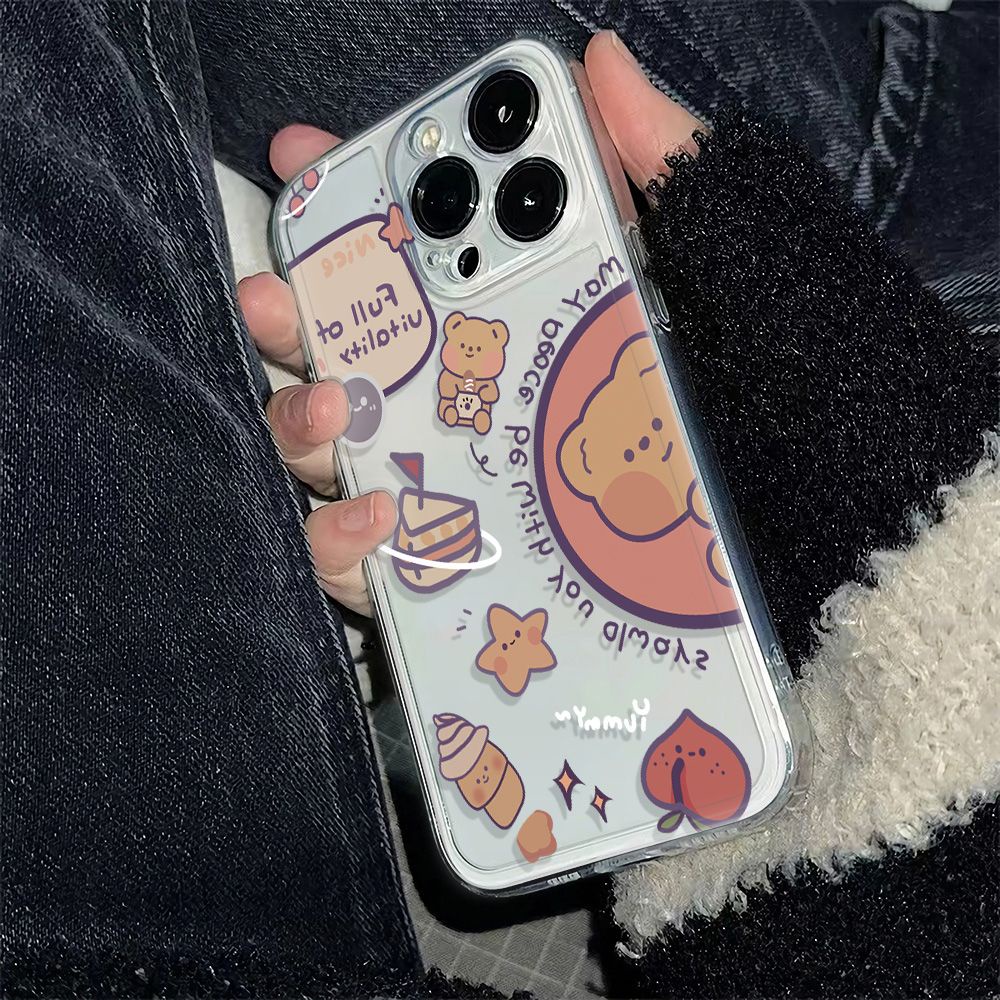 ✅Ốp Điện Thoại Mềm Chống Sốc Họa Tiết Gấu 6In Đơn Giản Cho iPhone12plus1378max 14pro 11 98FZ