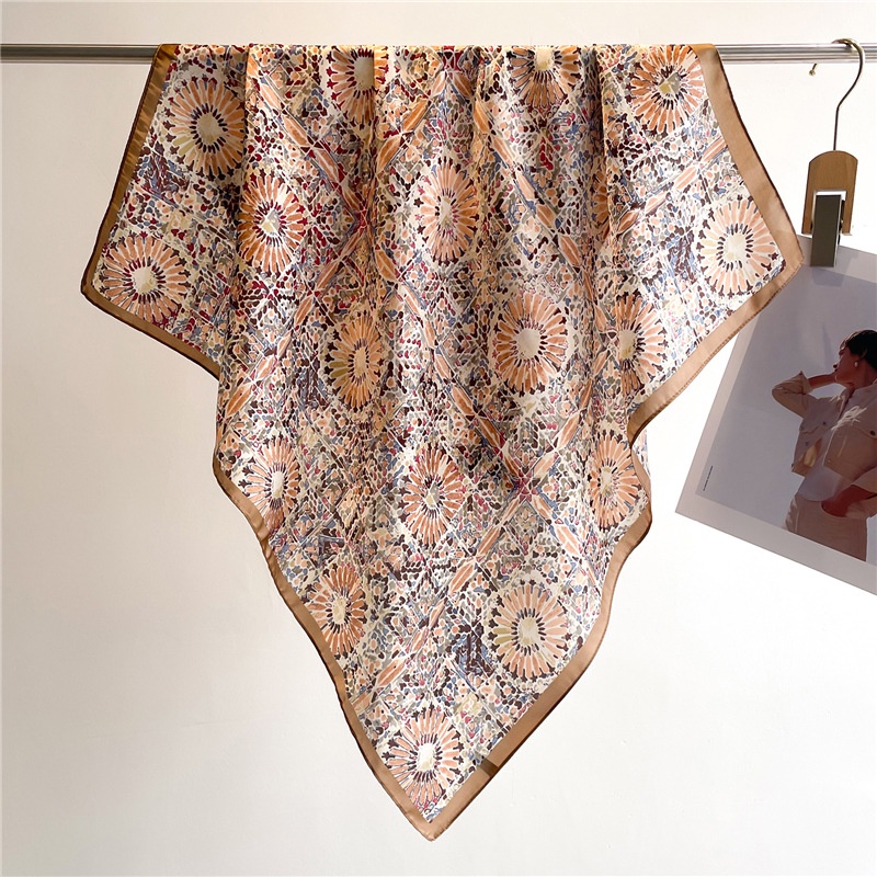 Khăn Choàng Cổ Hình Vuông Cỡ Lớn 70X70Cm In Họa Tiết Hoa Phong Cách Cổ Điển Sang Trọng Thời Trang Cho Nữ
