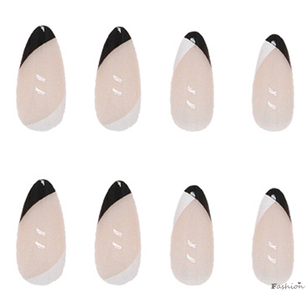 Bộ Móng Tay Giả Hình Giọt Nước Màu Trắng Đen Kết Cấu Mịn Màng Không Bong Tróc