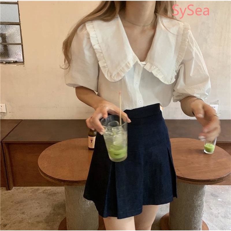 Áo Kiểu Tay Phồng Cổ Búp Bê Phong Cách Retro Pháp Cho Nữ