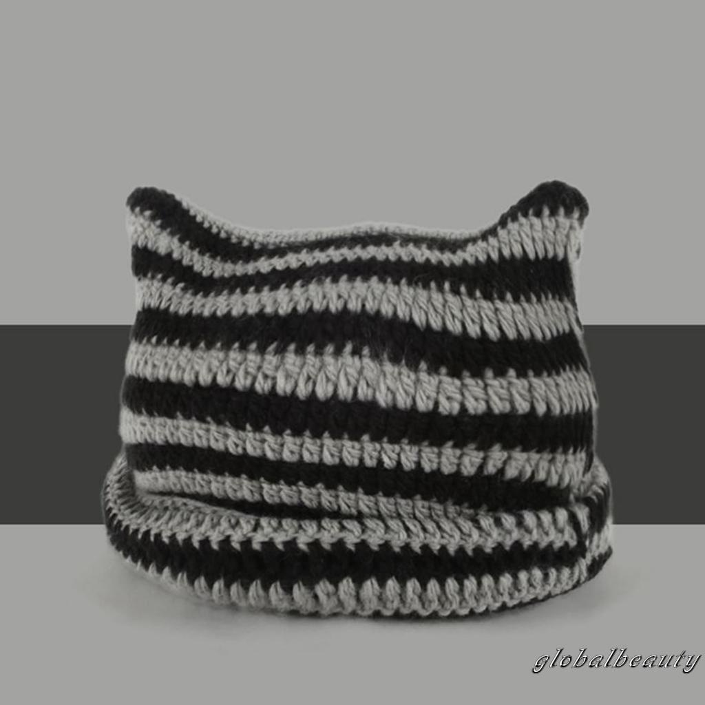 Nón Beanie Dệt Kim Họa Tiết Tai Mèo Thời Trang Mùa Đông Cho Nữ