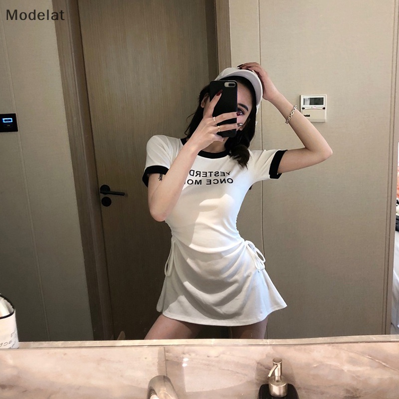 Đầm Mini Cổ Tròn In Chữ Phong Cách Hàn Quốc Thời Trang Mùa Hè Cho Nữ