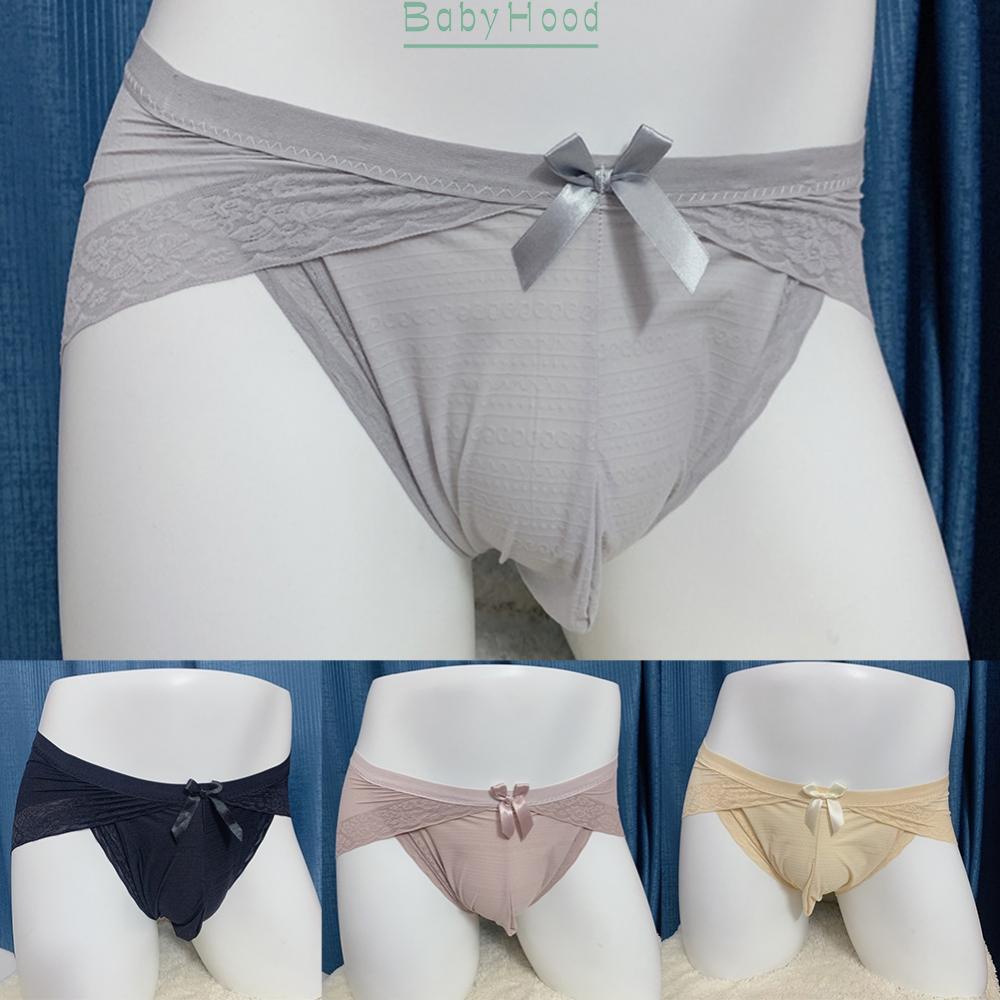 Comfortable Mens Lace Ice Silk Underwear Thong Bikini Briefs Pouch G string Black/Gray#BBHOOD