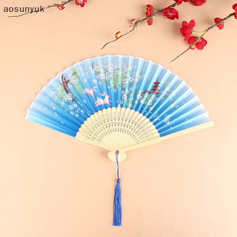 Quạt Xếp Cầm Tay Bằng Lụa Phong Cách Trung Hoa Aosunyuk