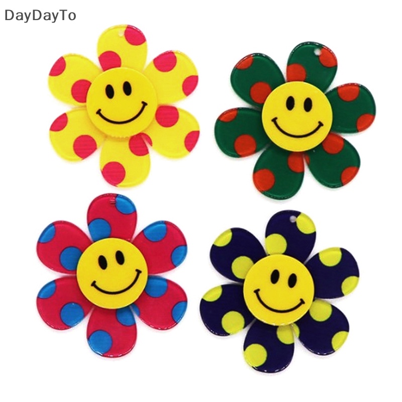 Bông Tai Hình Hoa Mặt Cười Bằng acrylic Màu Sắc Cổ Điển Phong Cách Hàn Quốc