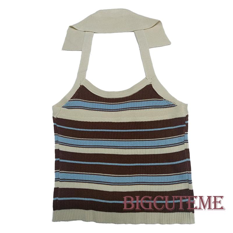 Áo Hai Dây Dệt Kim Họa Tiết Kẻ Sọc Đơn Giản Thời Trang Mùa Hè Cho Nữ