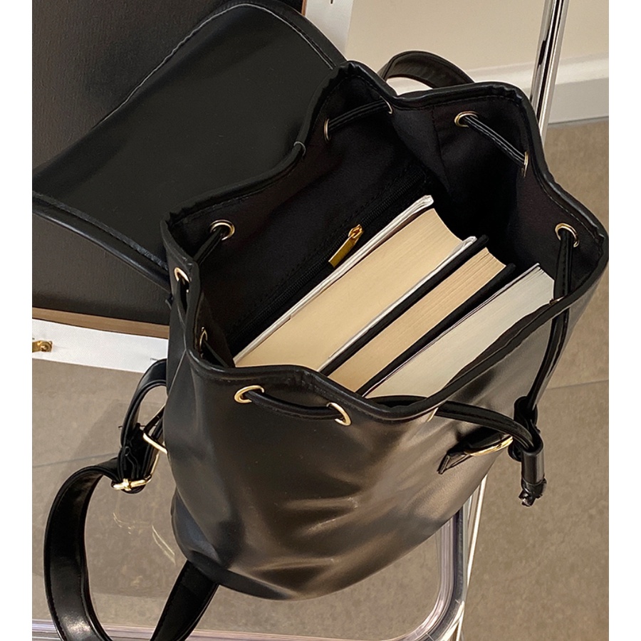 Ba Lô Da Mềm Màu Đen Cỡ Lớn Phong Cách Hàn Quốc Dễ Phối Đồ Dành Cho Nữ